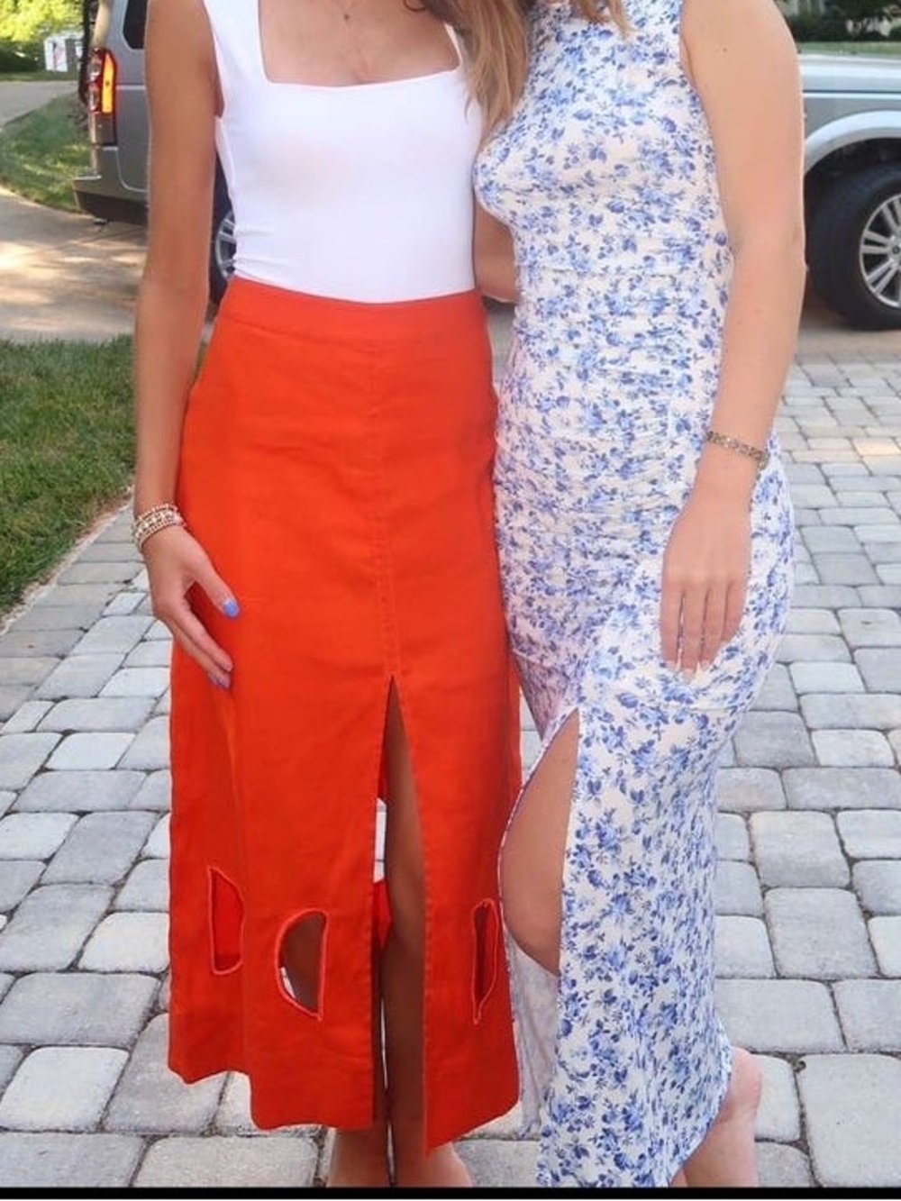 Tanya Taylor Jade Skirt Blood Orange Embroidered Cutout Slit Skirt Womens US 4